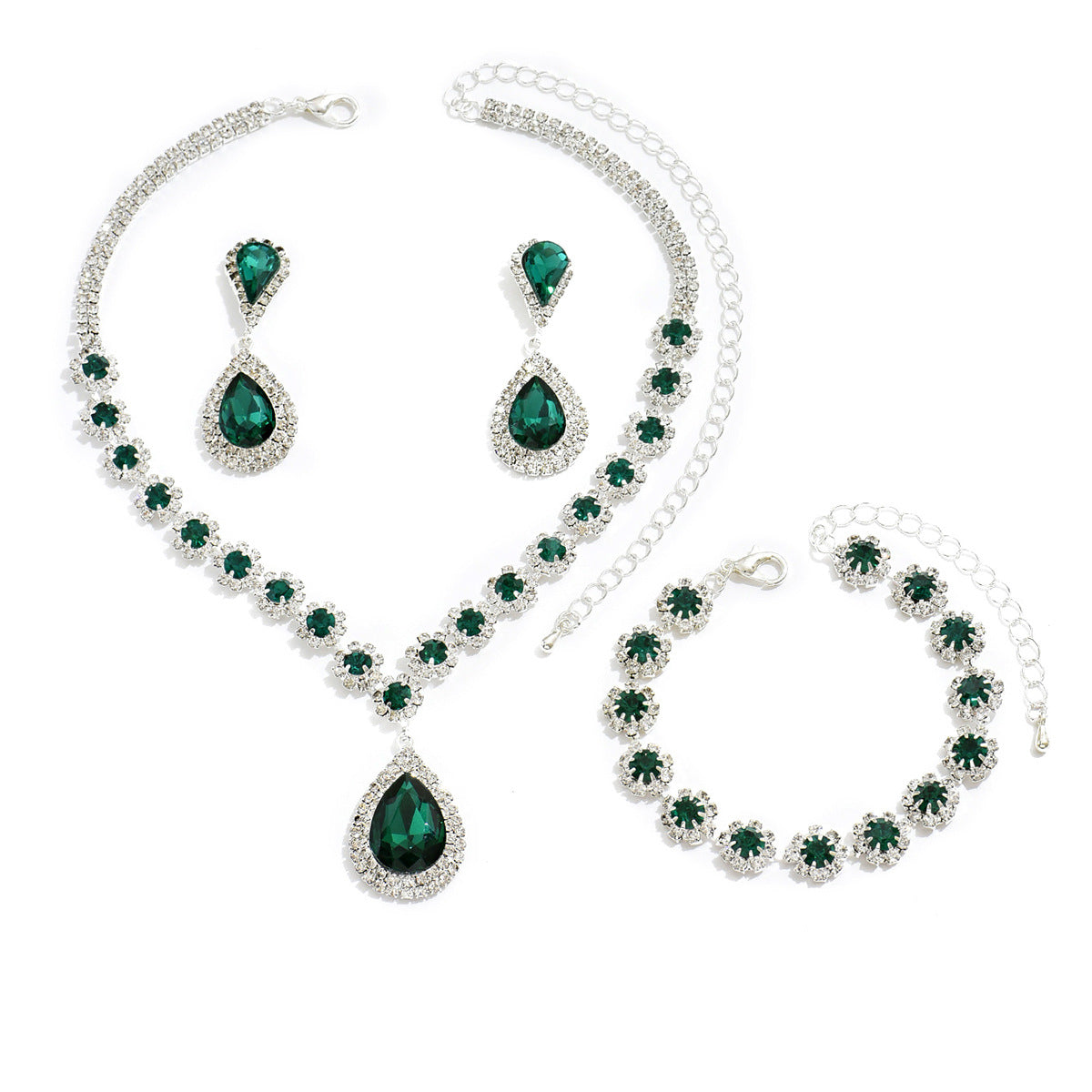 Rhinestone Necklace, Earrings and Bracelet Jewelry Set (photo 5)