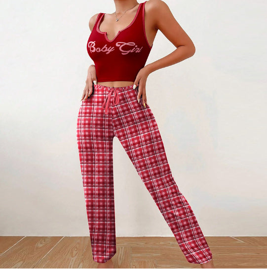 Women's Sleeveless Pajama Set with Plaid Pants (photo 11)