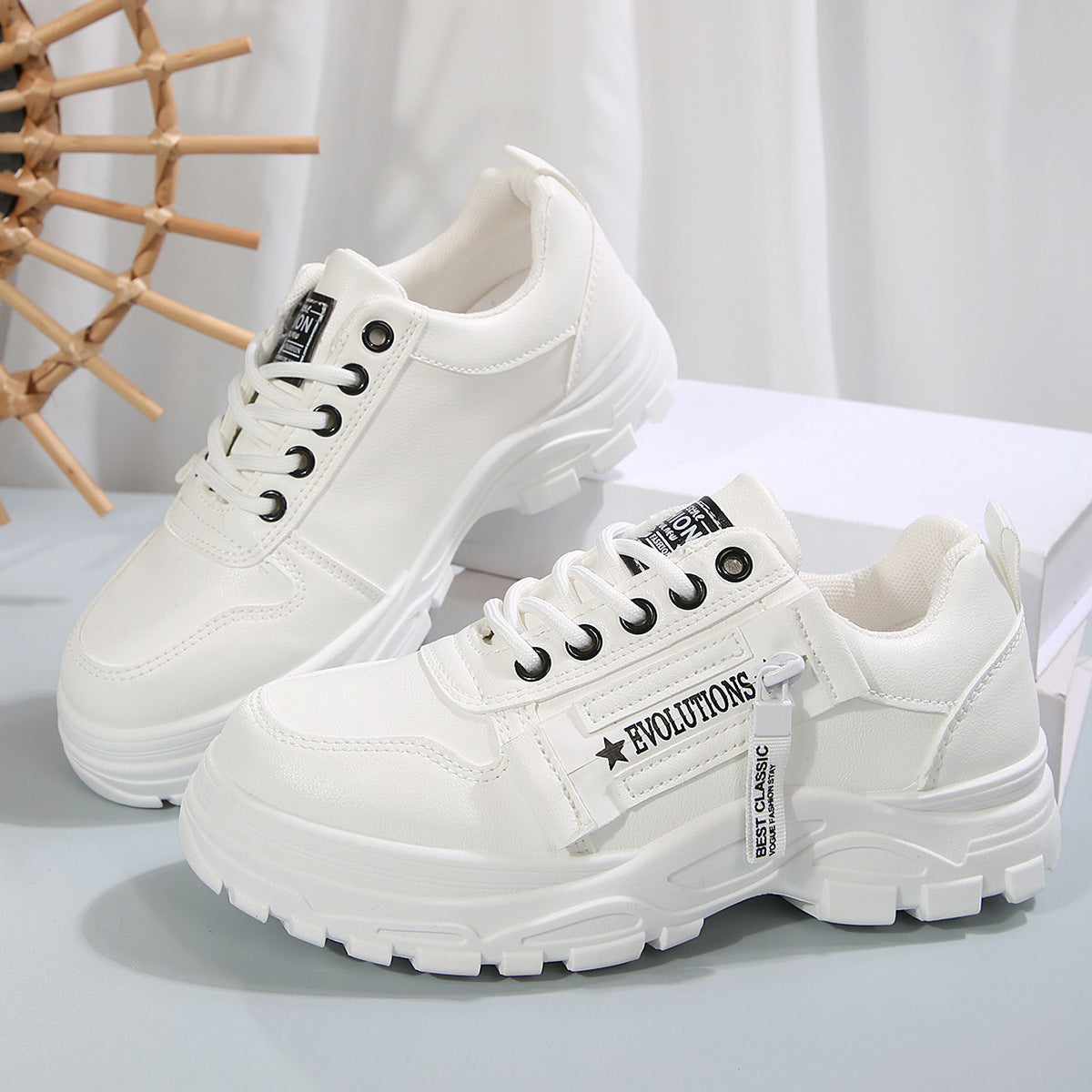 Women's Chunky Sole Lace-Up Sneakers with Side Zipper (photo 10)