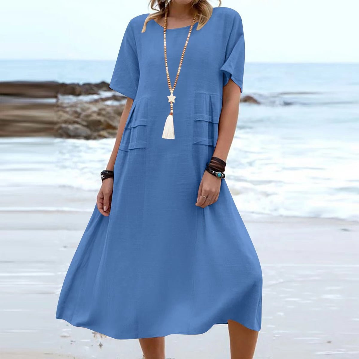 Women's Short-Sleeve Loose Midi Dress (photo 11)