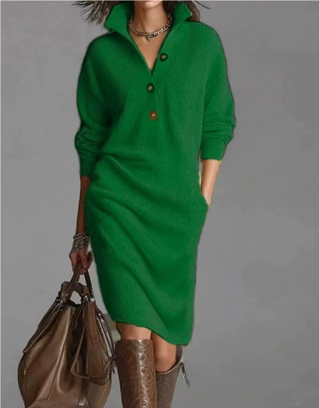Women's Stand-Collar V-Neck Sweater Dress (photo 11)