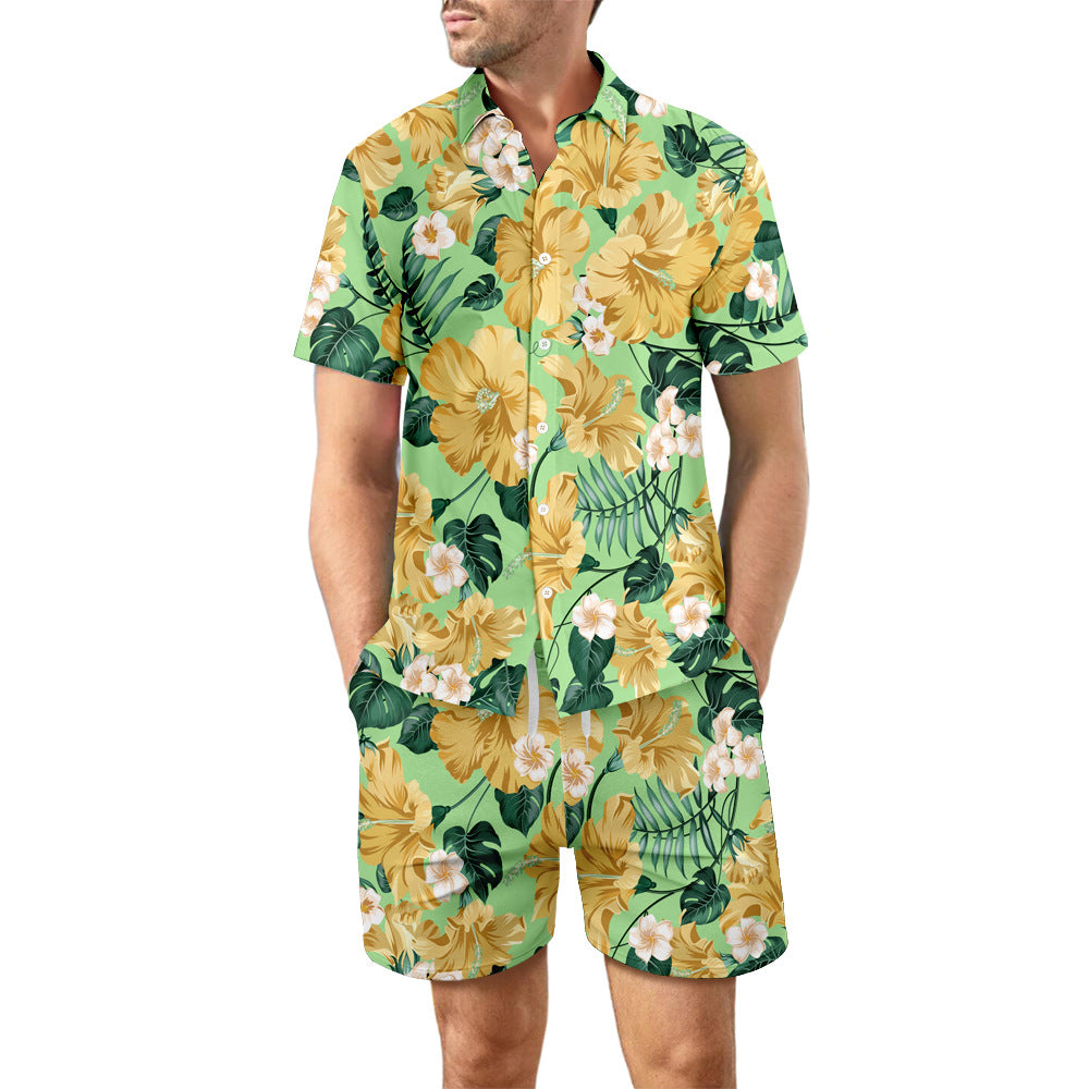 Men's Printed Beach Shirt and Drawstring Shorts Set (photo 8)