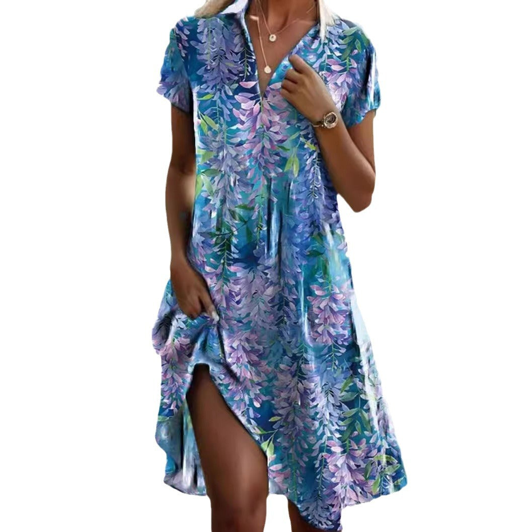 Women's Polka Dot V-Neck Short-Sleeve Dress (photo 6)