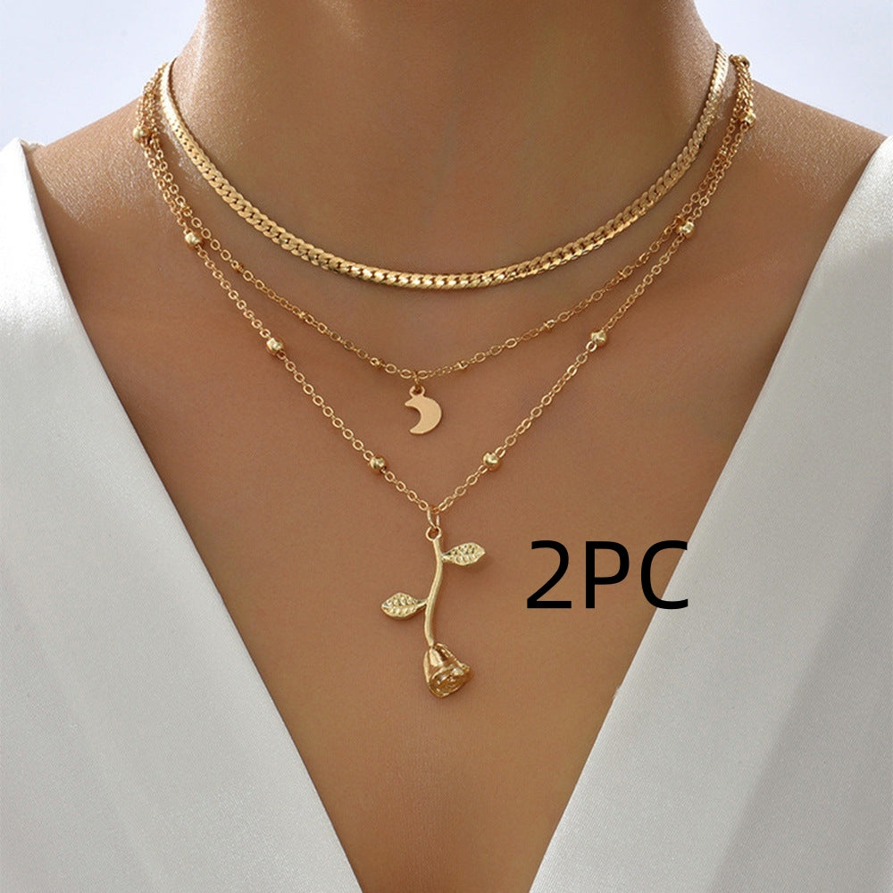 Boho Layered Moon and Rose Choker Necklace (photo 11)