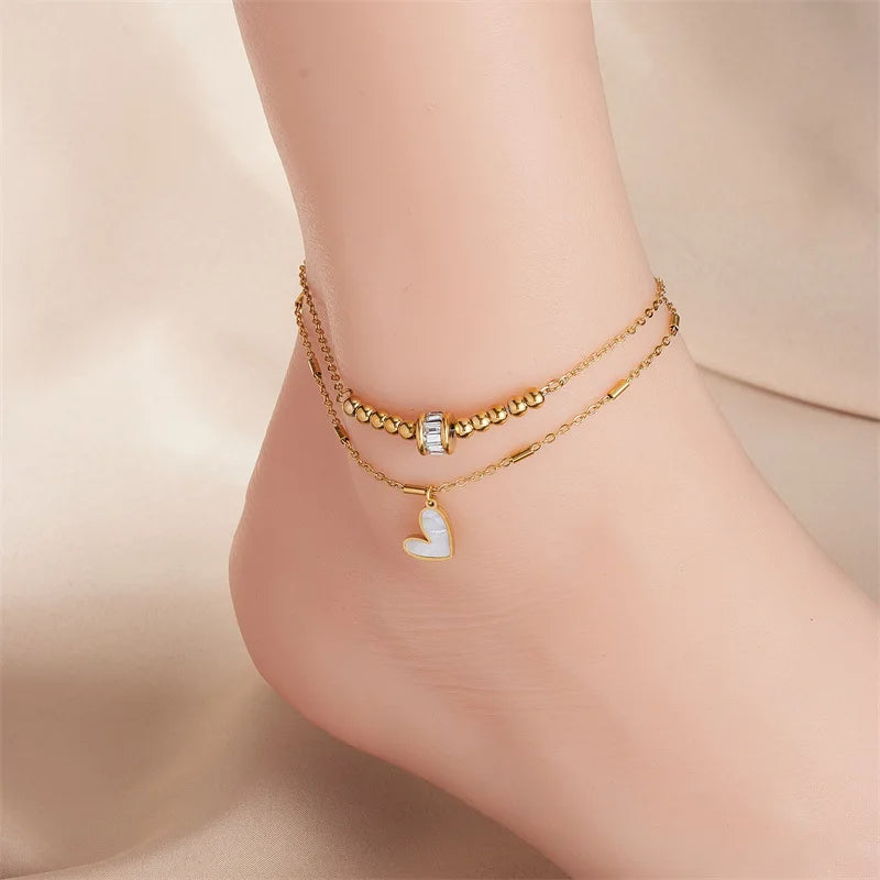 Double-Layer Heart Charm Anklet (photo 7)