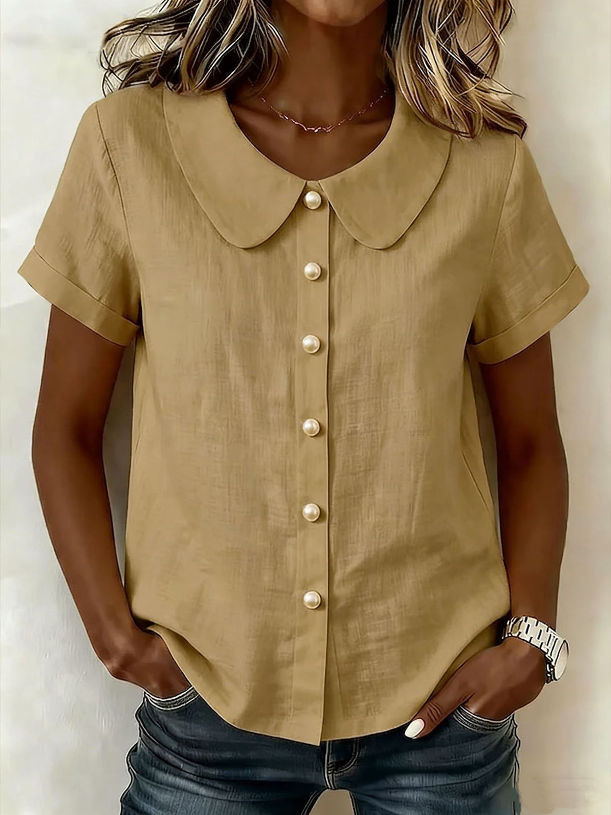 Women's Short-Sleeve Loose Casual Shirt (photo 13)
