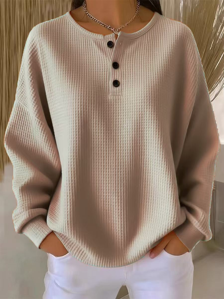 Women's Waffle Knit Long-Sleeve Button T-Shirt (photo 16)