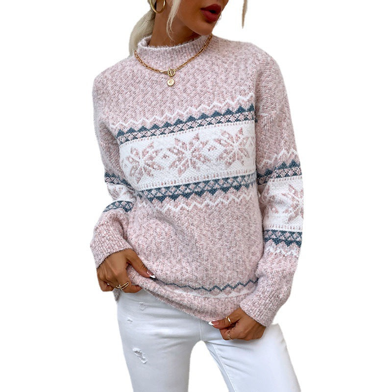 Women's Snowflake Jacquard Half-Turtleneck Sweater (photo 6)