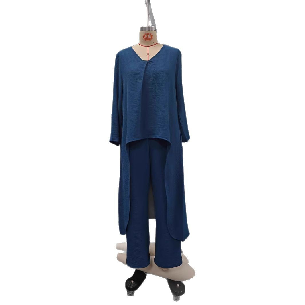 Women's Long V-Neck Top and Wide-Leg Pants Set (photo 15)