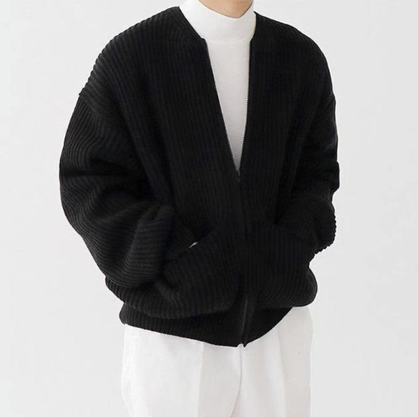 Men's Lined Zip-Up Knit Cardigan with Funnel Neck (photo 10)