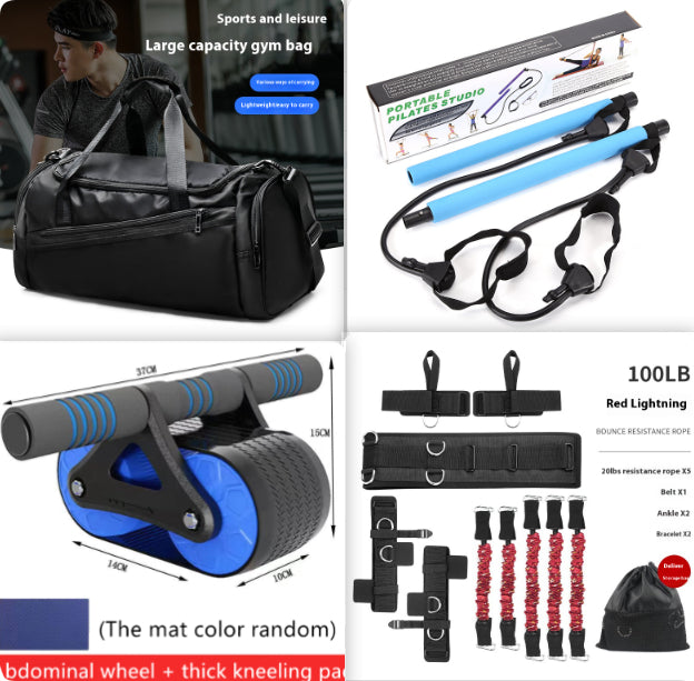 Automatic Rebound Double-Wheel Ab Roller with Knee Pad – Blue Set