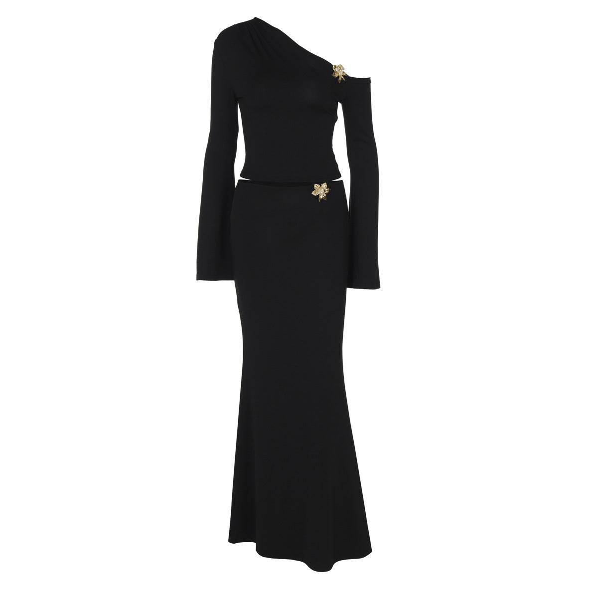 Women's Off-Shoulder Bell-Sleeve Top and Long Skirt Set (photo 6)