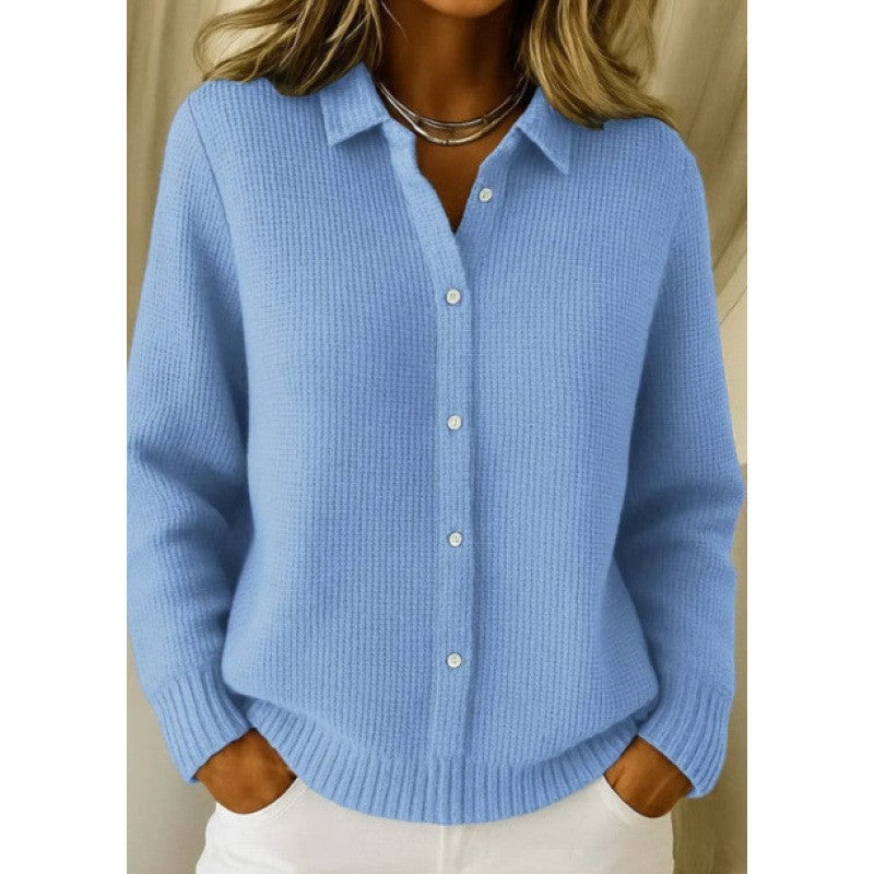 Women's Lapel Button Knit Cardigan Sweater (photo 8)