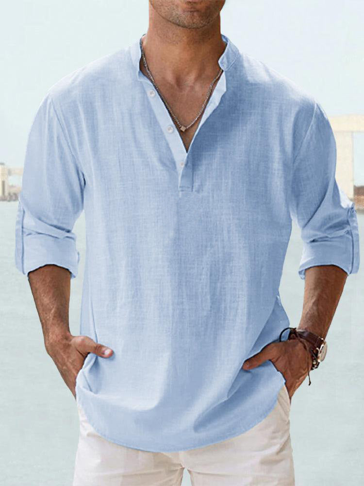 Men's Long-Sleeve Stand-Collar Pullover Shirt (photo 11)