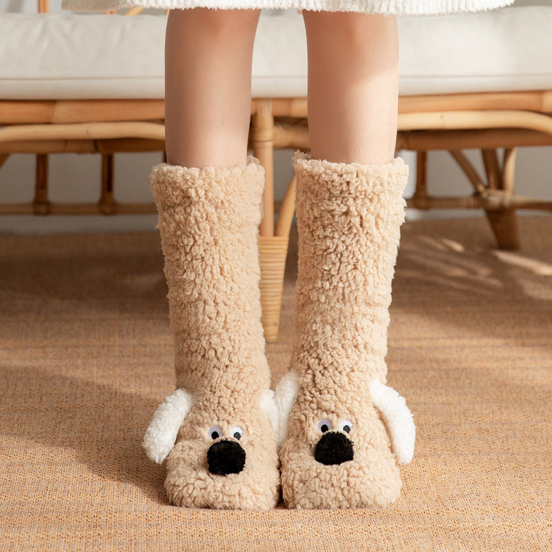 Women's Cartoon Dog Plush Floor Socks (photo 10)