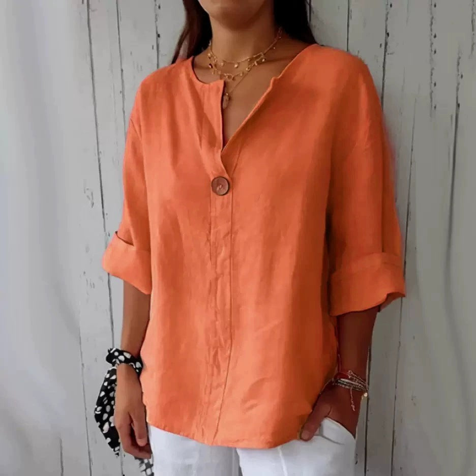 Women's V-Neck Long-Sleeve Button Top (photo 16)