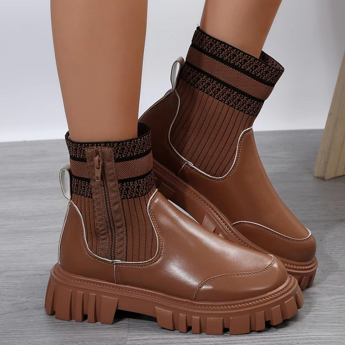 Women's Knit Patchwork Side-Zip Mid-Calf Boots (photo 7)