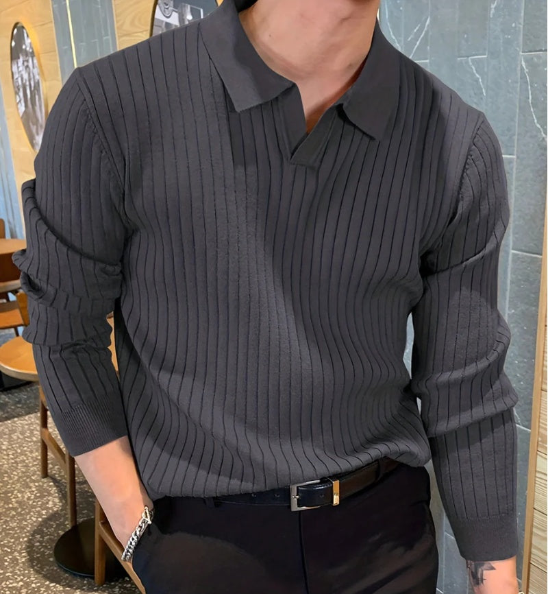 Men's Waffle Knit Long-Sleeve Polo Shirt (photo 21)