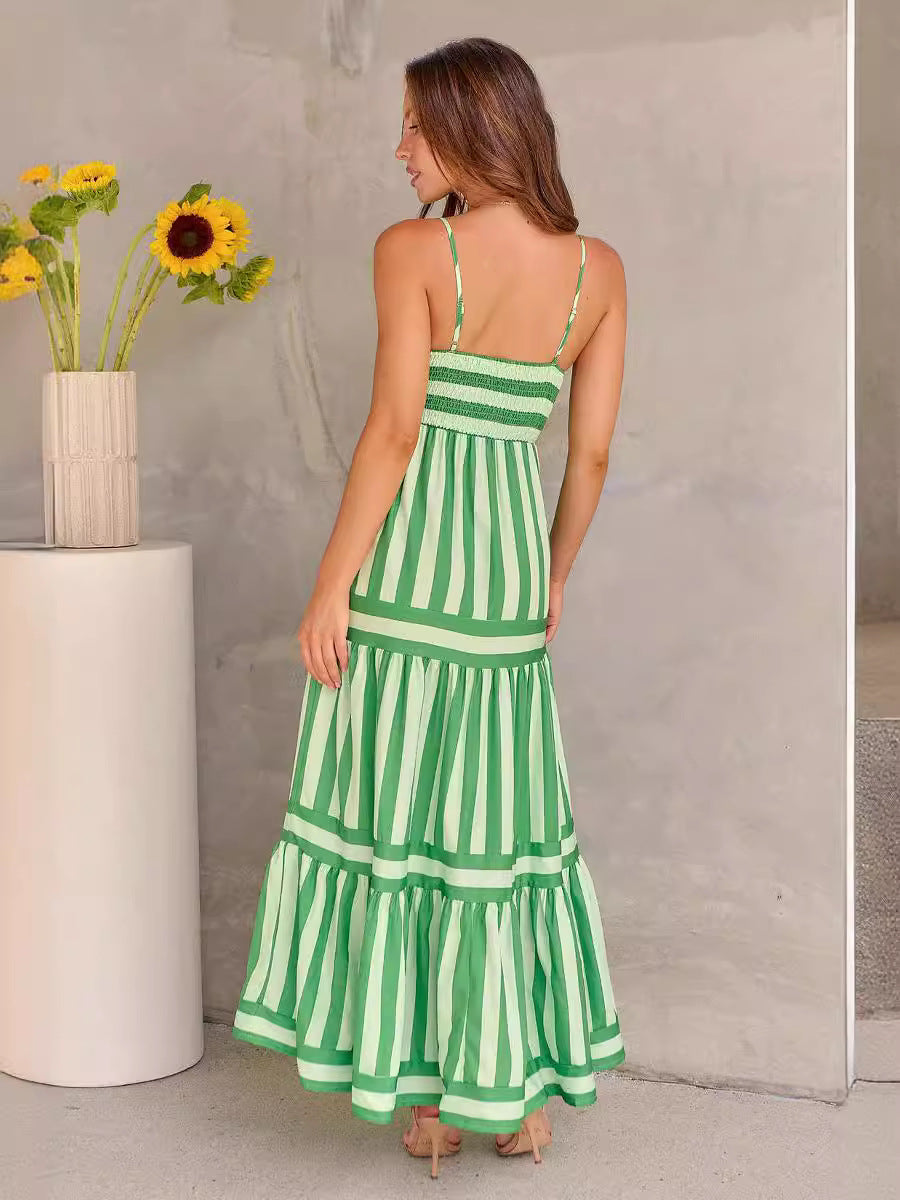 Women's Striped Strappy Maxi Dress with Pockets (photo 8)
