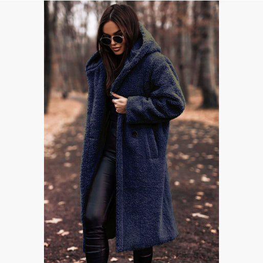 Women's Long Hooded Faux Fleece Teddy Coat (photo 14)