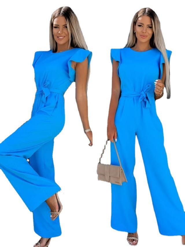 Women's Sleeveless Ruffled Jumpsuit with Belt and Pockets (photo 9)