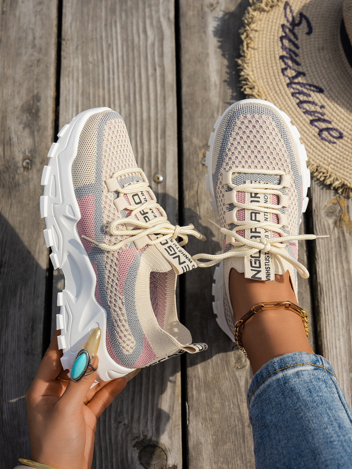 Women's Knit Mesh Lace-Up Sneakers (photo 13)