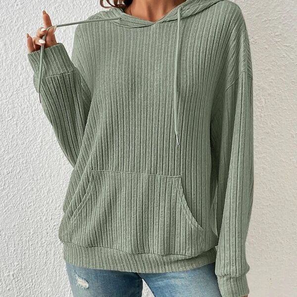 Women's Drawstring Hooded Knit Sweatshirt with Pockets (photo 8)