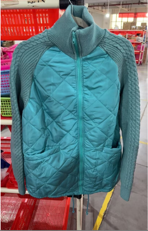 Women's Padded Stand-Collar Zip Jacket with Knit Panels (photo 13)