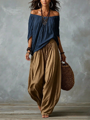 Women's Off-Shoulder Top and Flare Pants Set (photo 16)