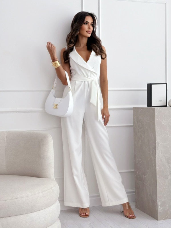 Women's V-Neck Sleeveless Jumpsuit with Belt (photo 8)