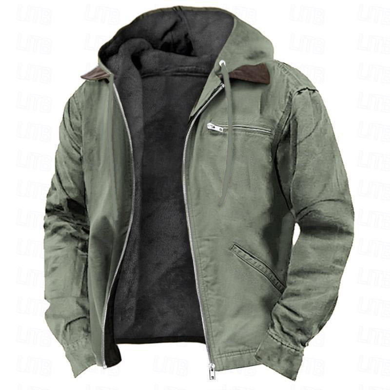 Men's Hooded Fleece Zip-Up Long Jacket (photo 10)