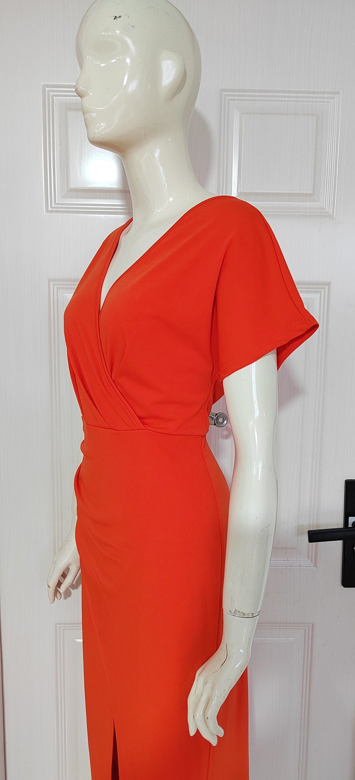 Women's Slim-Fit Short-Sleeve V-Neck Dress with Slit (photo 25)
