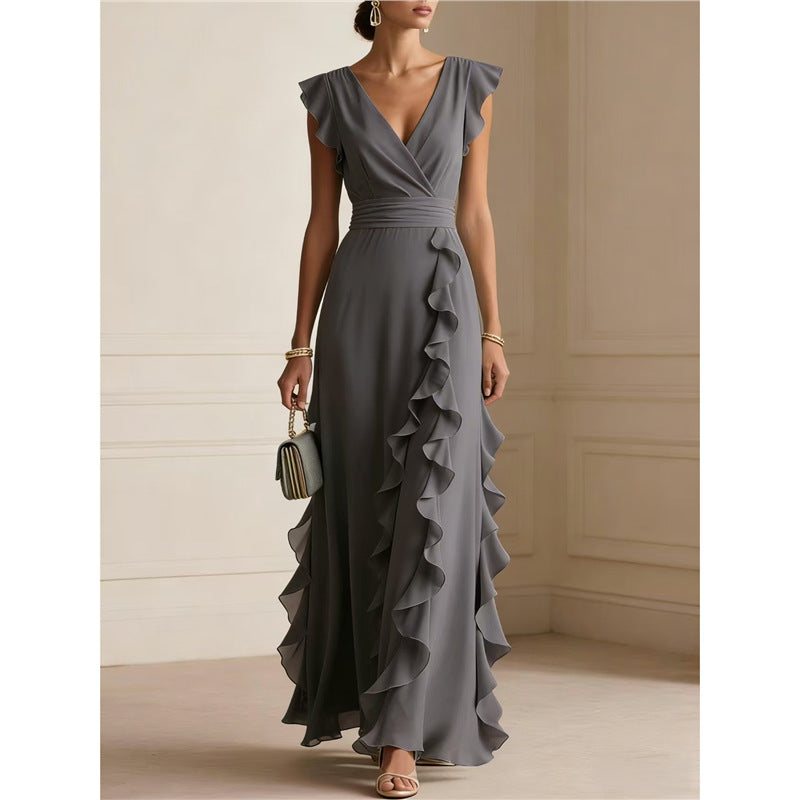 Women's Ruffle V-Neck Sleeveless Maxi Dress (photo 11)