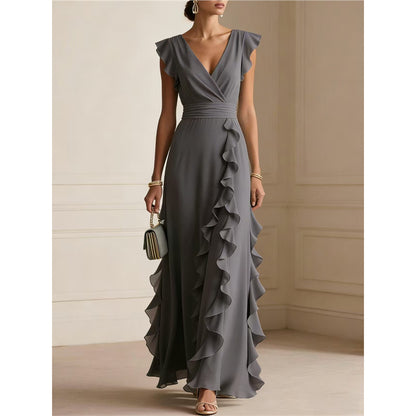 Women's Ruffle V-Neck Sleeveless Maxi Dress (photo 11)
