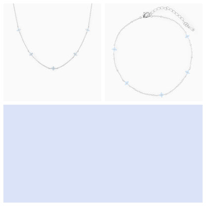 Dainty Flower Station Necklace, Gold or Silver Tone – Silver Blue Flower Set