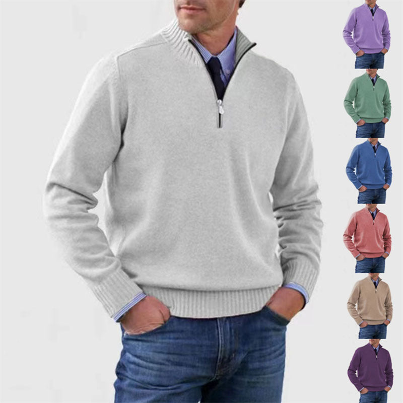 Men's Stand-Collar Zip Knit Sweater