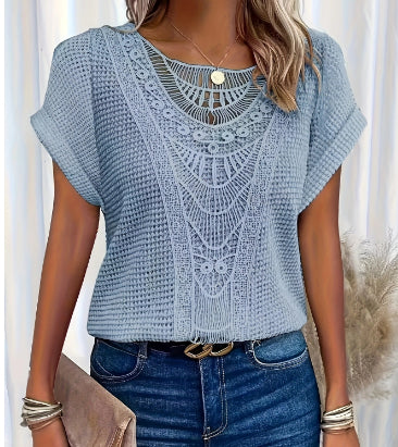 Women's Cut-Out Short-Sleeve Ethnic Style T-Shirt (photo 12)