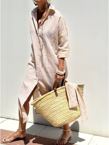 Women's Striped Half-Sleeve Shirt Dress with Belt (photo 19)