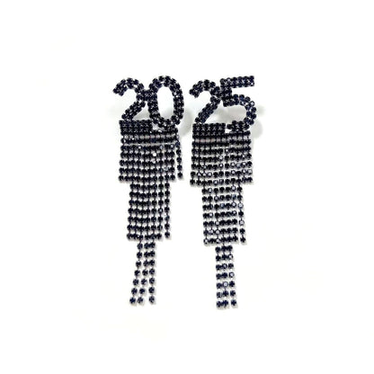 Rhinestone Number Drop Earrings (photo 3)