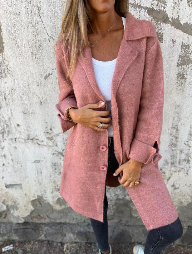 Women's Lapel Single-Breasted Mid-Length Coat with Pockets (photo 5)