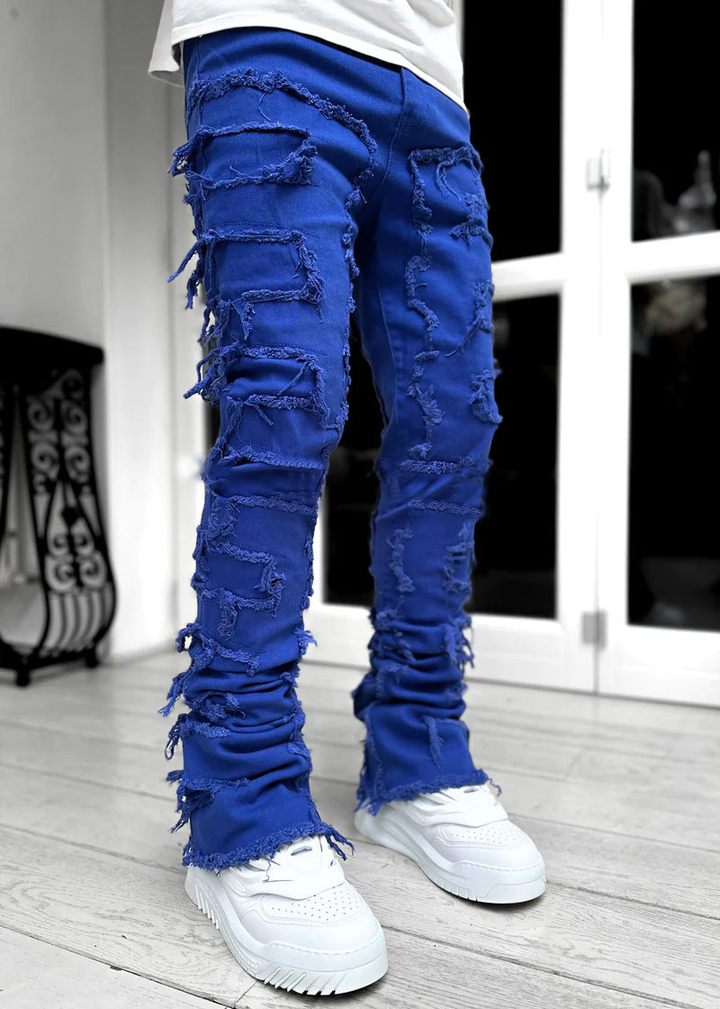 Men's Fringed Ripped Stacked Skinny Jeans (photo 8)
