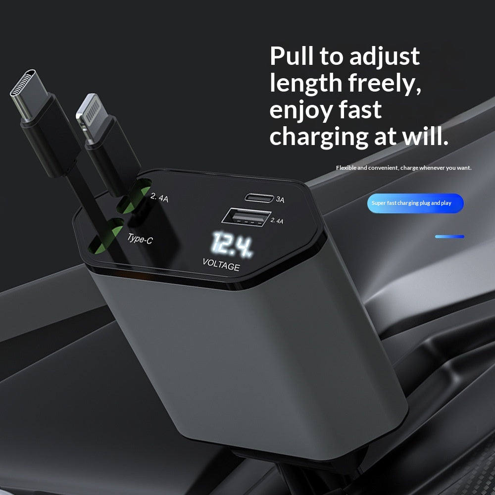 4-in-1 Retractable Car Charger with Built-In Cables (photo 3)