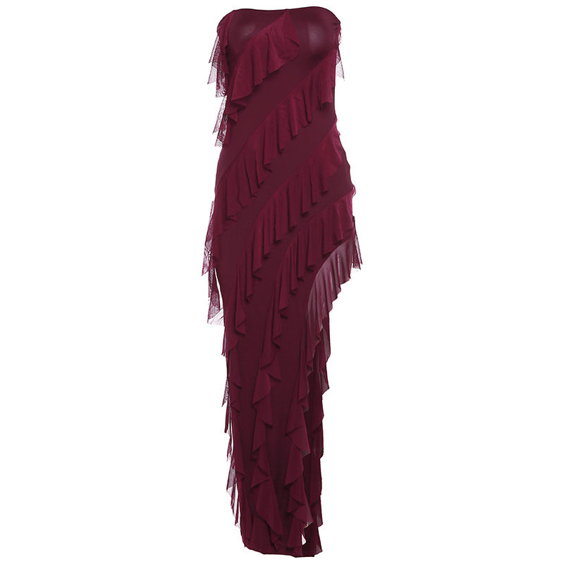 Women's Backless Tube Split Tassel Maxi Dress (photo 9)