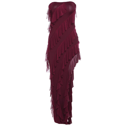 Women's Backless Tube Split Tassel Maxi Dress (photo 9)