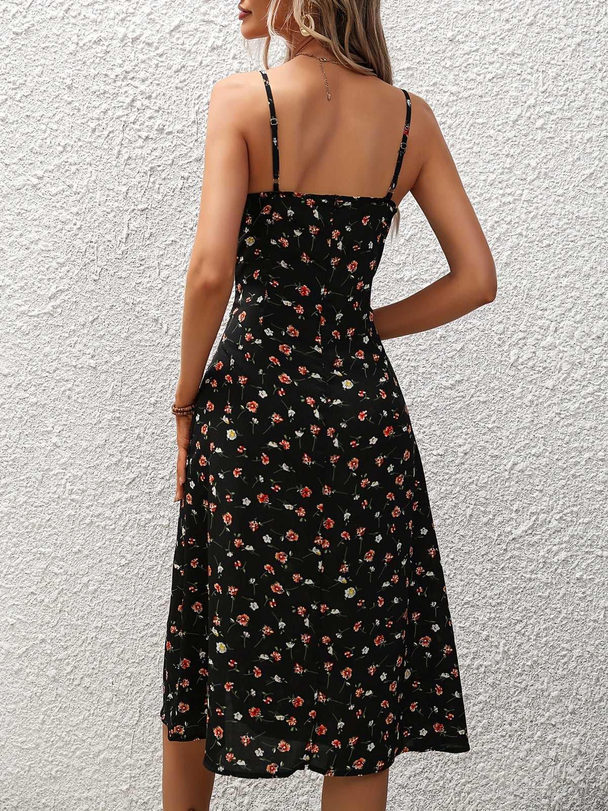 Women's Polka Dot Strappy Maxi Dress with Slit (photo 3)