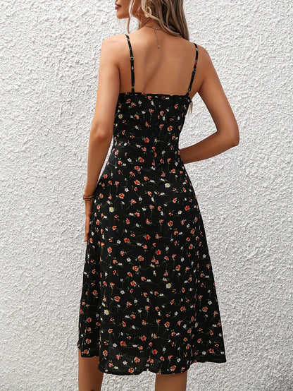 Women's Polka Dot Strappy Maxi Dress with Slit (photo 3)