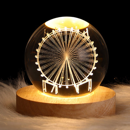 Wood Base Crystal Ball Night Lamp (photo 3)