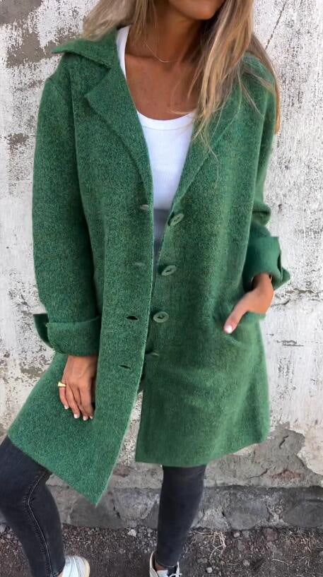 Women's Lapel Single-Breasted Mid-Length Coat with Pockets (photo 7)