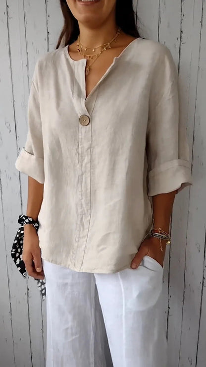 Women's V-Neck Long-Sleeve Button Top (photo 10)