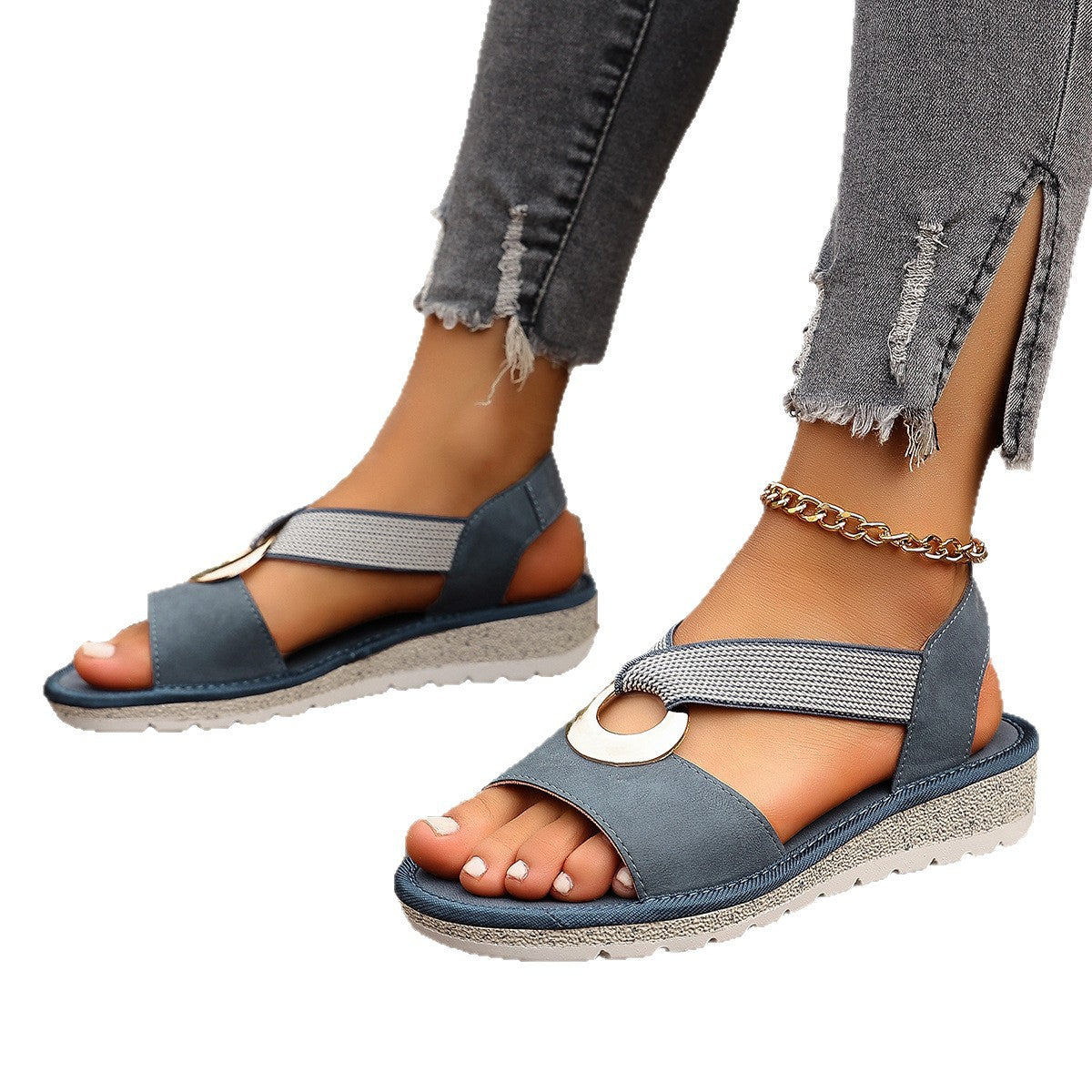 Women's Open-Toe Wedge Sandals with Elastic Strap (photo 9)